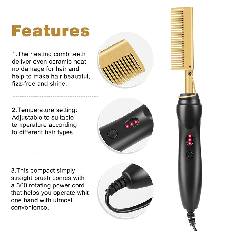 2-in-1 Electric Hot Heating Comb Hair Straightener and Curler